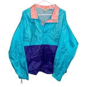 Vintage LL Bean Jacket Womens Large Nylon Anorak Colorblock Pockets Drawstring